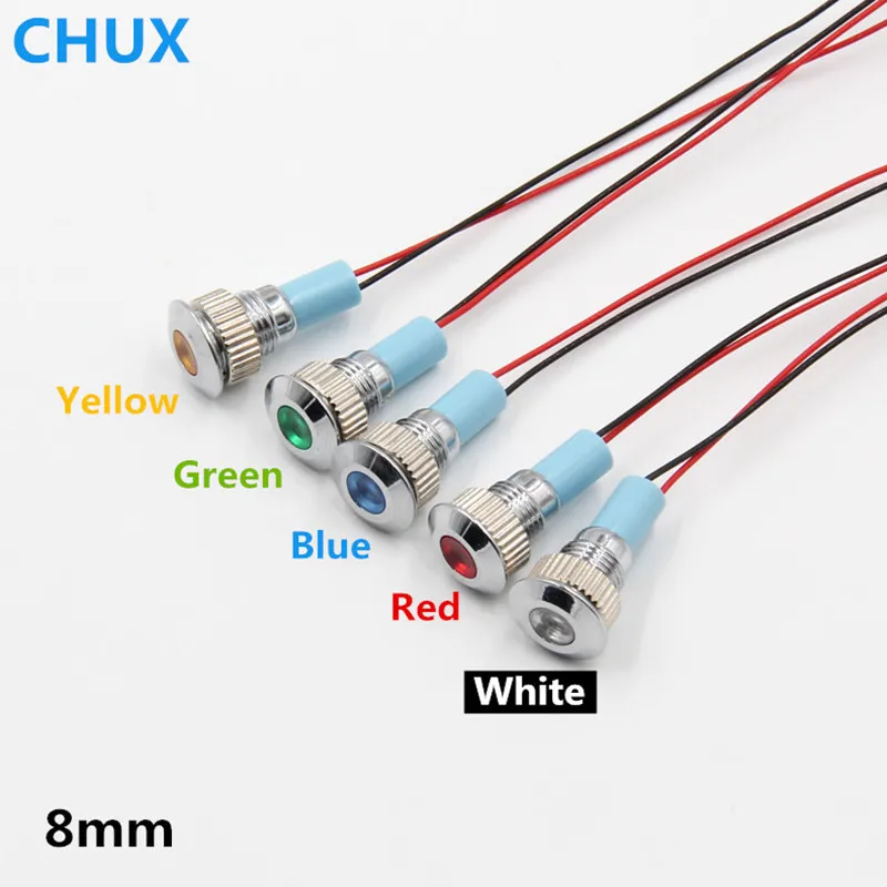 

Metal Indicator light 8mm LED waterproof Signal lamp 3v 5V 6V 12V 24V 48V 110V 220v with wire red yellow blue green white Switch