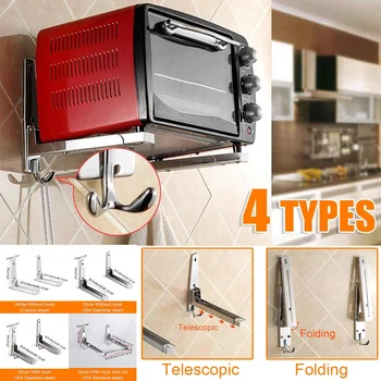 

Stainless Steel Microwave Oven Shelf Adjustable Wall-mounted Kitchen Shelf Retractable Bracket Oven Rack Storage Shelf Organizer