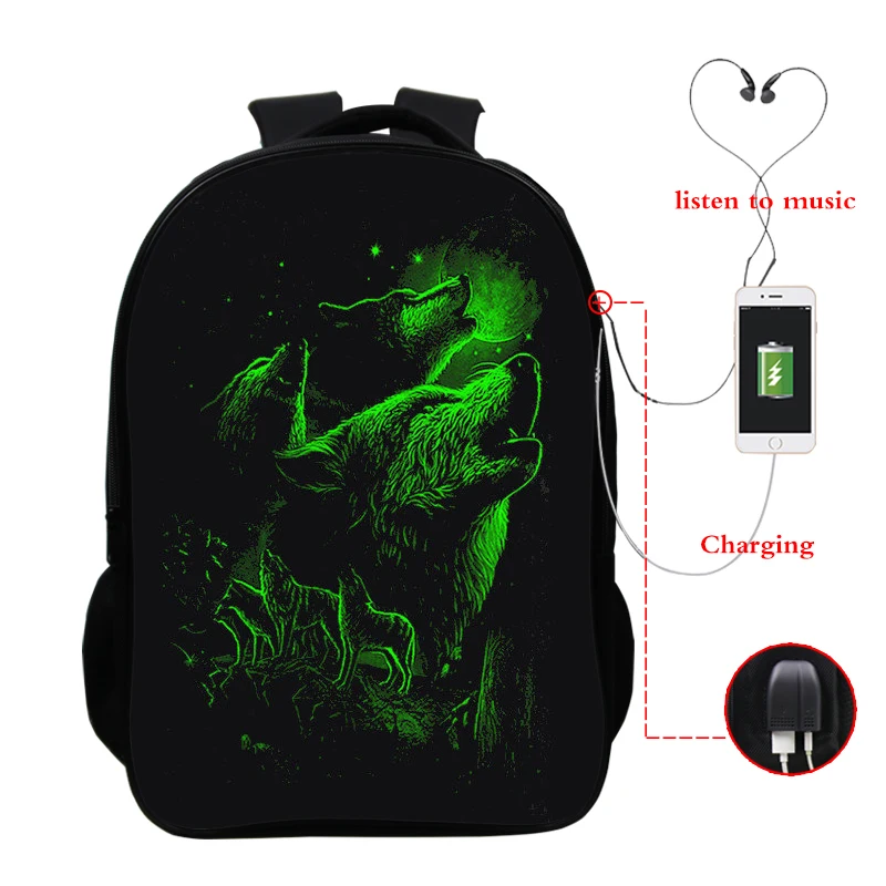 backpack 2 Рюкзак с принтом животных Волк крутой Тигр обратно в школу рюкзак дорожный рюкзак с зарядным устройством мешок Dos - Цвет: backpack 2