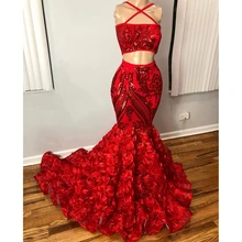 Два предмета, красное платье русалки для выпускного вечера, 3D расшитое блестками кружевные аппликации Формальные платья, вечерняя одежда, пышные вечерние платья CP371