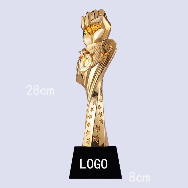 

Customized 2019 New Creative Gold-plated Resin Trophy Corporate Commemorative Award Gift Free Lettering Trophy Plant Fiber