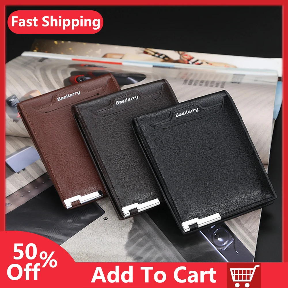 

New Simple solid color leather men's small wallet RFID multiple card slots ID card passport card holder mini coin purse