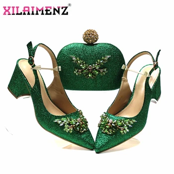 

Green Buckle Strap Sandals Nigerian Women Shoes and Ba Set in Green Color Italian Lady High Quality Shoes for Garden Party