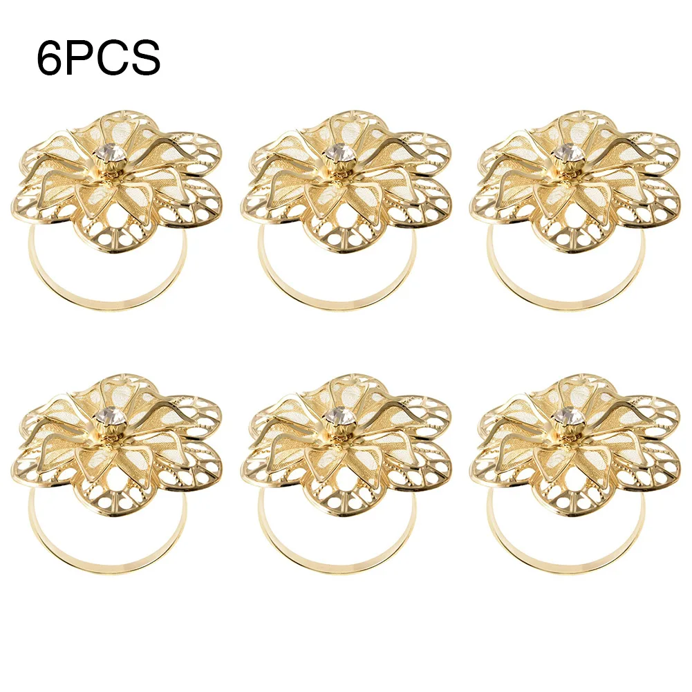 6pcs 12pcs событие Полотенца Настольный держатель украшение, салфетка для дома салфетки кольца ювелирные изделия, с отверстиями, вечерние свадебные туфли в форме металлического цветка