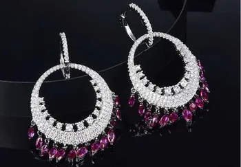 

925 Sterling silver elegant Geometric double circle earring Dazzling crystal square gem stone silver Earrings wedding jewelry