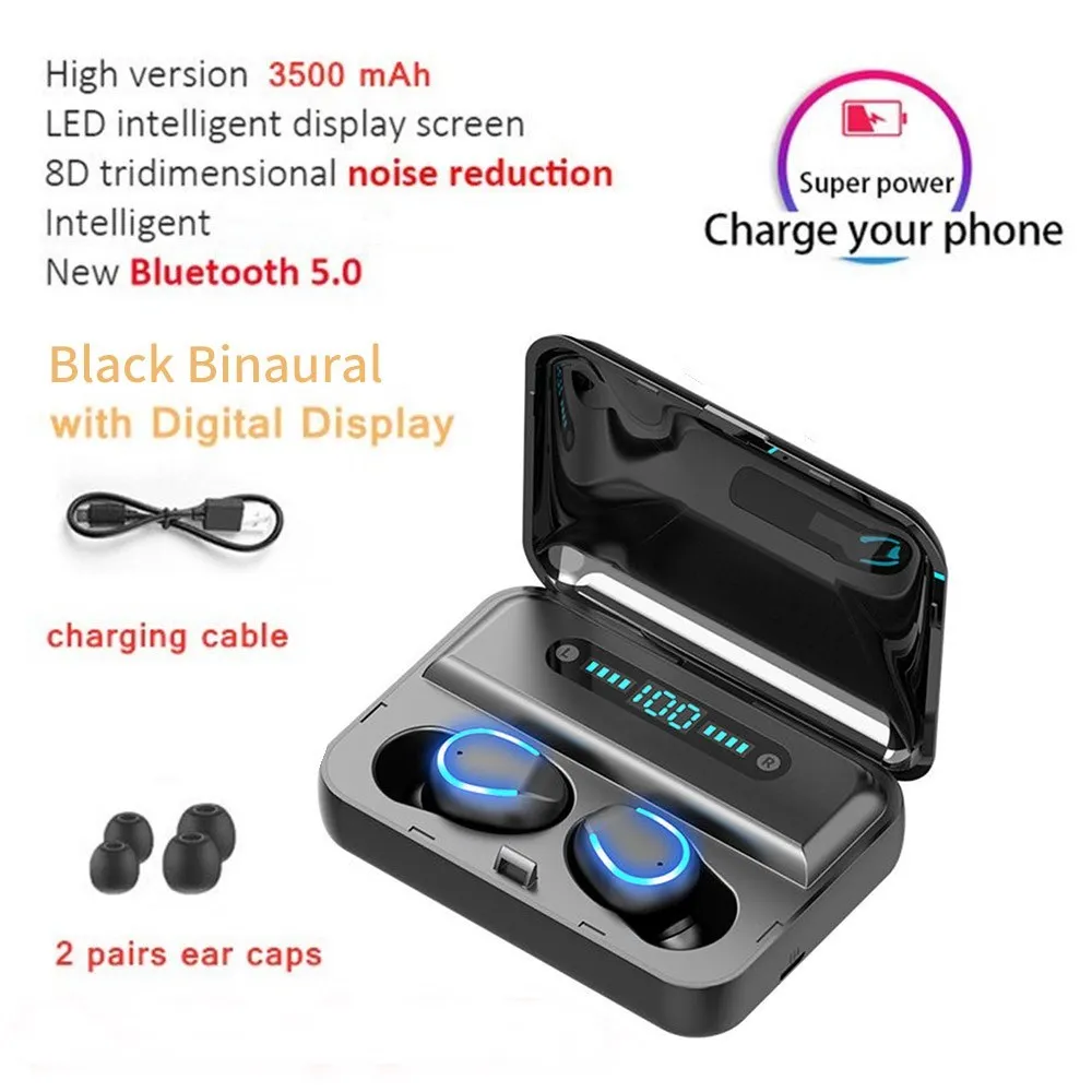 K9-5 LED Black K9 PK S11 наушники 3500 мАч Внешний аккумулятор Bluetooth 5,0 Беспроводная TWS Спортивная гарнитура музыкальные наушники для iPhone iPad Xiaomi HUAWEI htc - Цвет: K9-5 LED Black