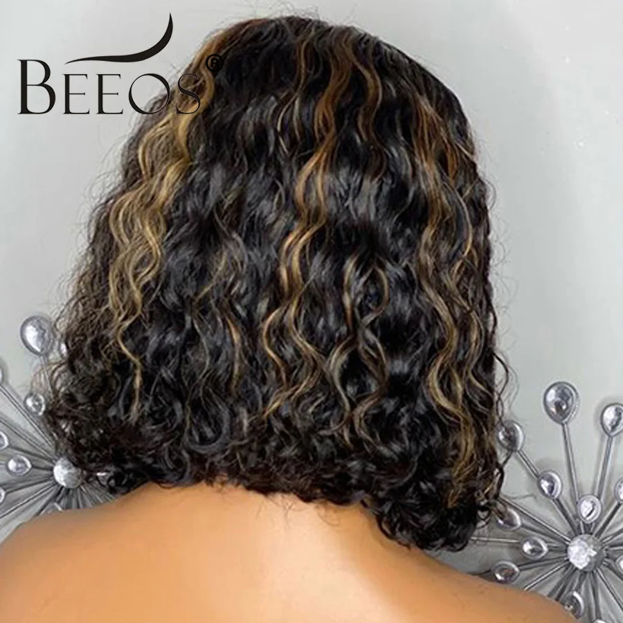 Beeos 180% 4*4 закрытие человеческих волос парик Выделите цветной кудрявый Боб