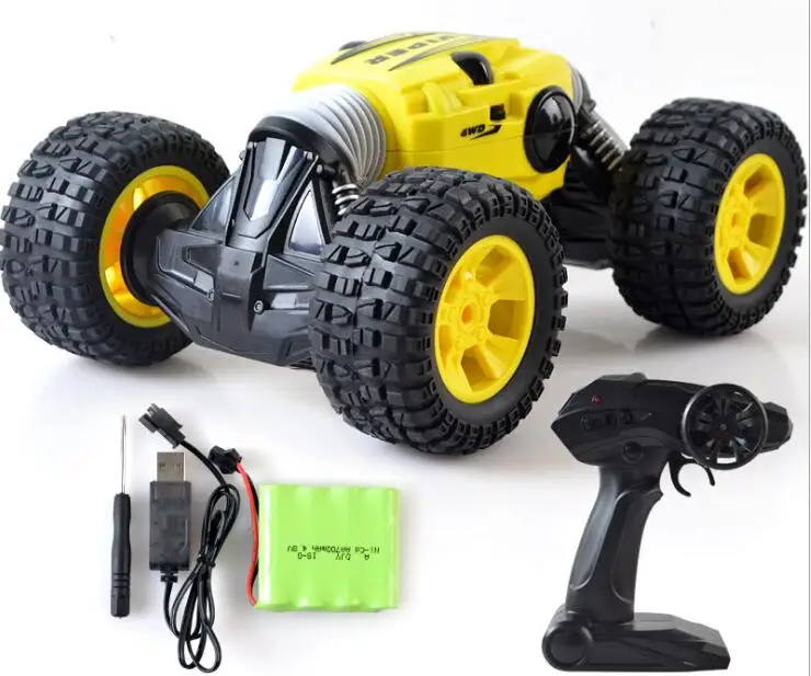 Детский подарок снаружи электрический пульт дистанционного управления RC Stunt Car 2,4G 4WD Drivie высокая скорость один ключ деформации тумблер скручивание RC автомобили - Цвет: Цвет: желтый