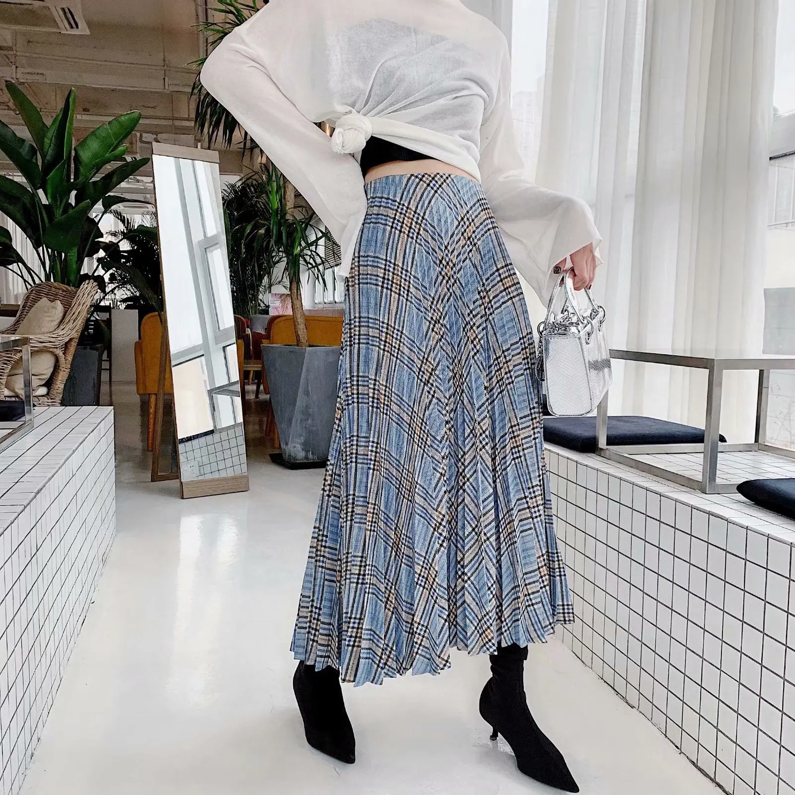 

Western Style Spring New Style Skirt Retro Pattern High-waisted Slimming Mid-length Pleated Skirt