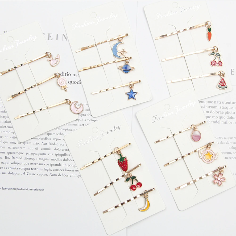 

Women Hairpin Jewelry Cute Cartoon Fruit Star Moon Lip Heart Series Hair Accessories Sweet Girl Student Candy Color Side Clip