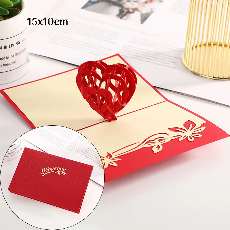 Tarjeta de amor emergente 3D, tarjetas de felicitación de aniversario de invitación de boda del Día de San Valentín para parejas, esposa, marido, regalo con sobres