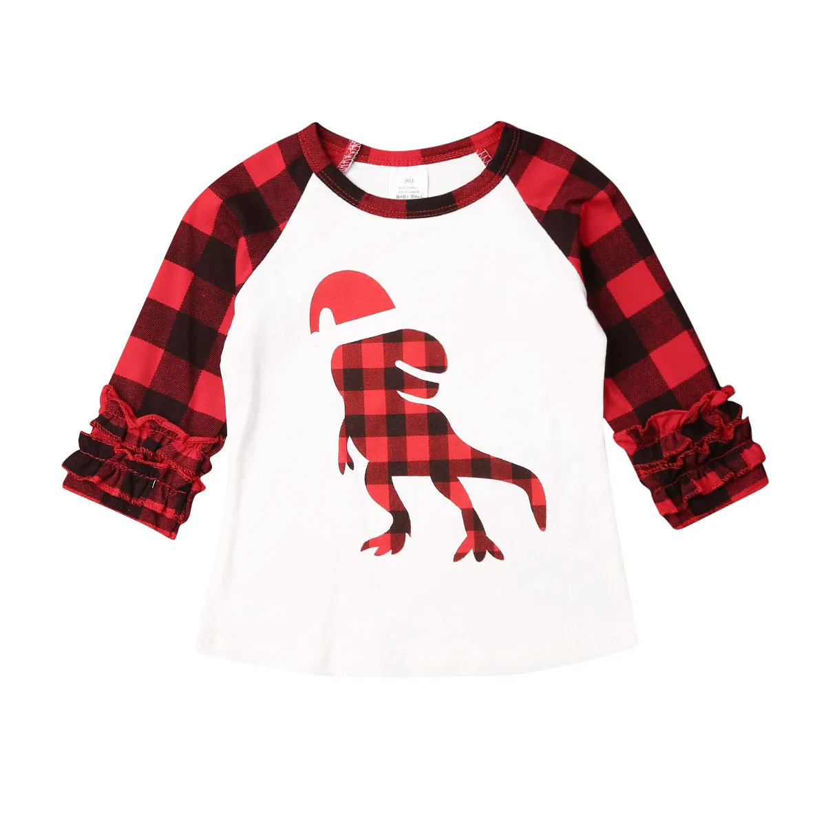 Осенняя одежда для маленьких мальчиков и девочек на Рождество футболка с длинным рукавом в клетку с динозавром