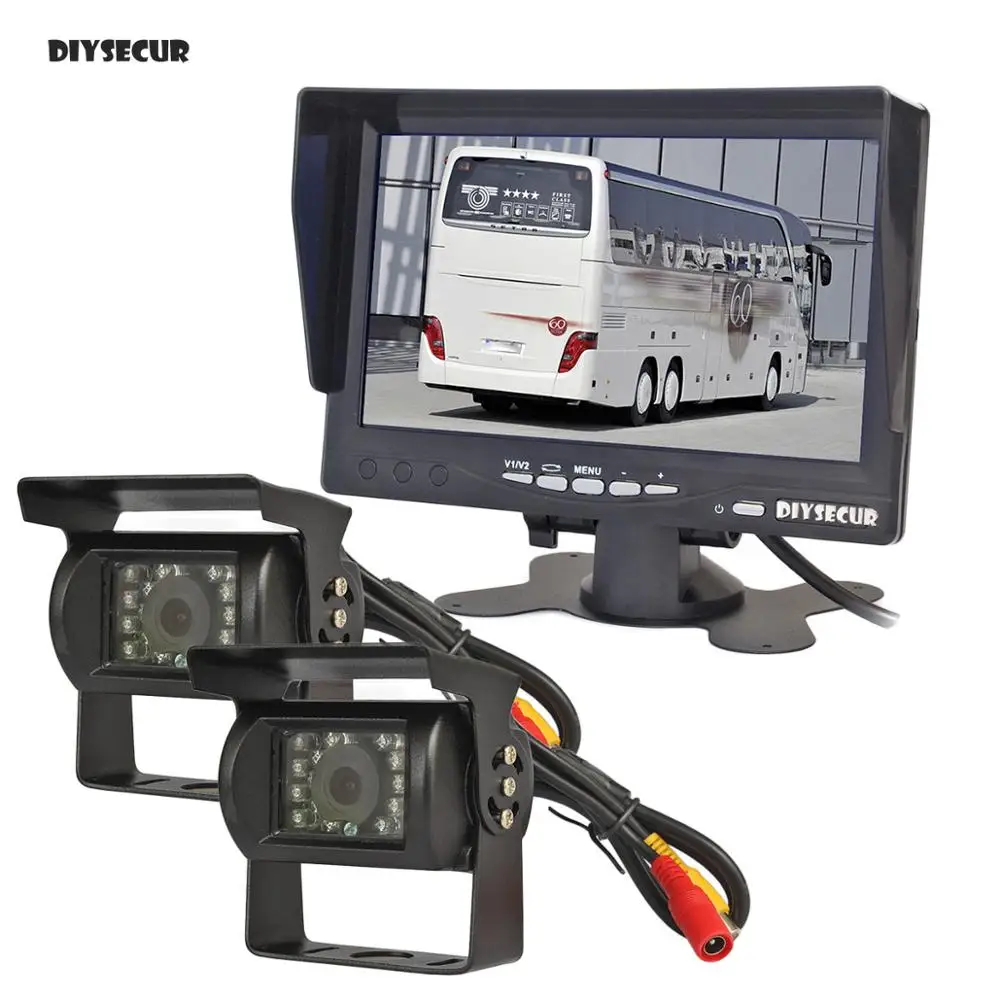 

DIYSECUR 2 x IR CCD Rear View Car Camera + 7" HD TFT LCD Car Monitor Reverse Rear View Monitor Remote Control 12V-24V DC