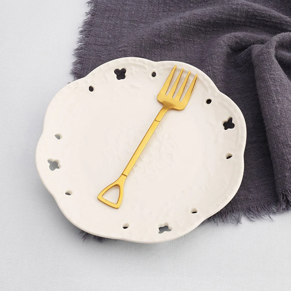 Fork(gold ) 1 шт. Кухня Нержавеющая сталь десертная лопатка ложка и вилка для пикника путешествия креативные милые дизайн Мороженое ложка, вилка для фруктов набор - Цвет: Fork(gold )