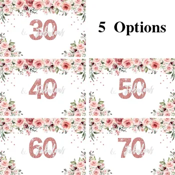 

Mehofond Pink Flower Woman Fabulous 30 40 50 60th Birthday Party Backdrop Photography Background Photocall Photo Studio Banner