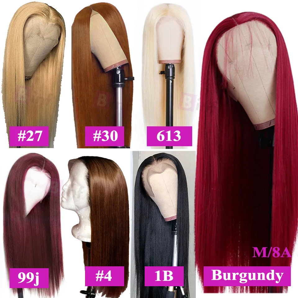 

BINF Colorful Glueless Lace Front Human Hair Wigs Remy Straight Human Hair Wig Pre-Plucked With Baby Hair Burgundy/#27/#30/#33
