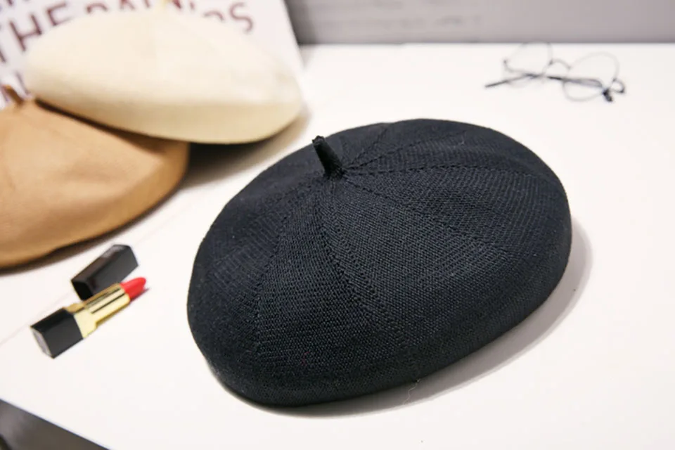 Sommer-Beret-Hüte für Damen, flache Mütze, gestrickt, 100 % Baumwolle, Damen- und Mädchen-Beret-Hüte, Knochenmütze, weibliche Tocas, Malermütze, Sonnenhut – Detail 7