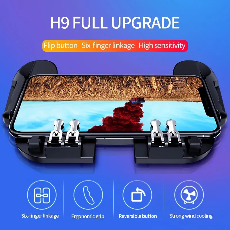  H9 with Fan Six Finger PUBG Game Controller Gamepad Trigger Shooting Free Fire Cooling Fan Gamepad 