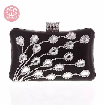 

Chi Belle fashion big diamond crystal rhinestone ladies evening clutch bag bride girl pouch makeup clasp trendy case with chain