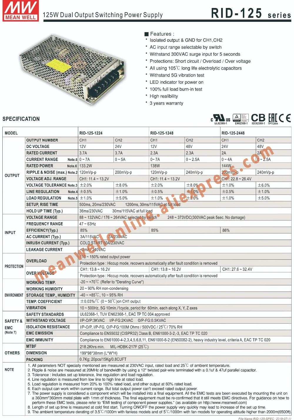 Бренд Mean Well представляет Рид-125-1248 AC/DC 138 W/2.3A 12 V/48 V двойной Выход переключение Питание meanwell Интернет-магазин