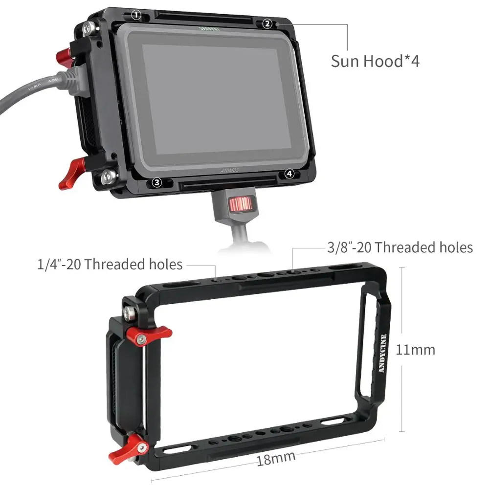 Gaiola com Built-in Ferroviário e Cabo Sunhood para Atmos v e Shinobi Andycine Monitor Nato Hdmi Extra Braçadeira Ninja - Image 3