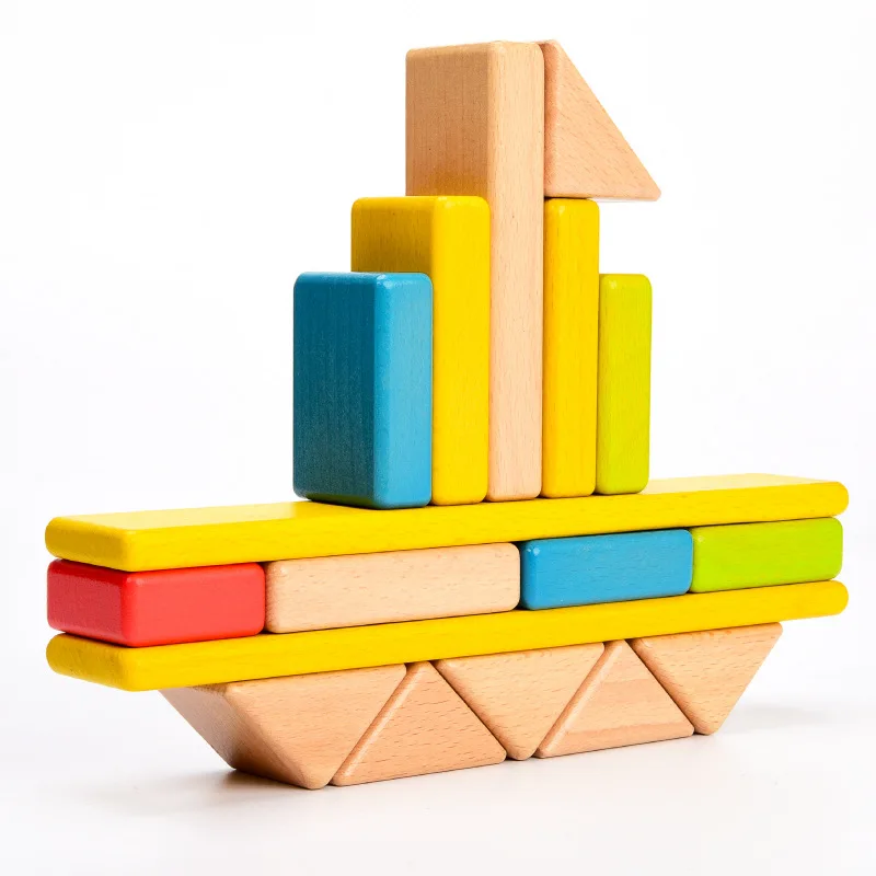 

Prince ma Wood Rainbow Building Blocks Hollow Construction Baby Educational Creative Heap Assembling Toy Large Size Real Buildin