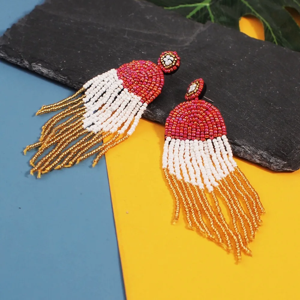 MANILAI, богемные серьги ручной работы с бусинами и длинной кисточкой для Женщин, Модные Разноцветные серьги с бусинами, этнические ювелирные изделия