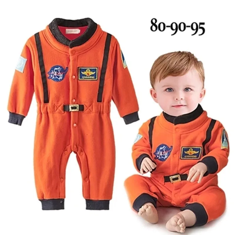 Одежда для маленьких мальчиков; оранжевый костюм с вышивкой; Детские костюмы; комбинезон для новорожденных мальчиков; одежда с космонавтом; комбинезон с длинными рукавами
