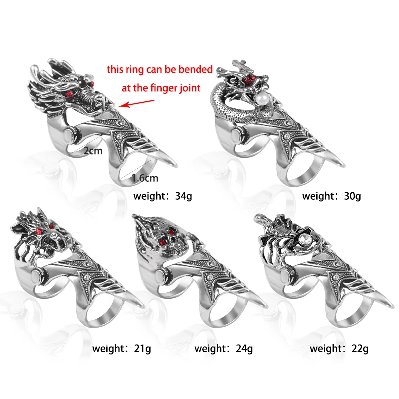 Gothic Dragon Skull Joint Claw Ring Steampunk Pearl Rhinestone Ring Statement Men&rsquo;S Gift Cool Party Jewelry finger ring badminton t shirt
