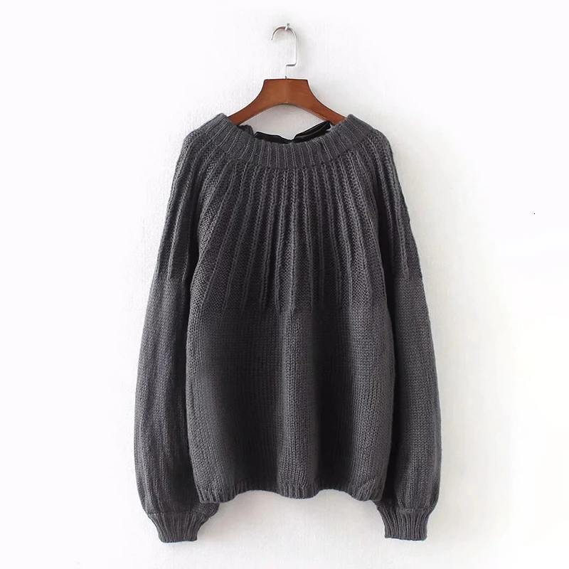 Gray TWOTWINSTYLE женский свитер с бантом, с открытой спиной, с круглым вырезом, на шнуровке, с длинным рукавом, негабаритный, корейский пуловер, женский,, осень, зима, новинка - Цвет: Gray
