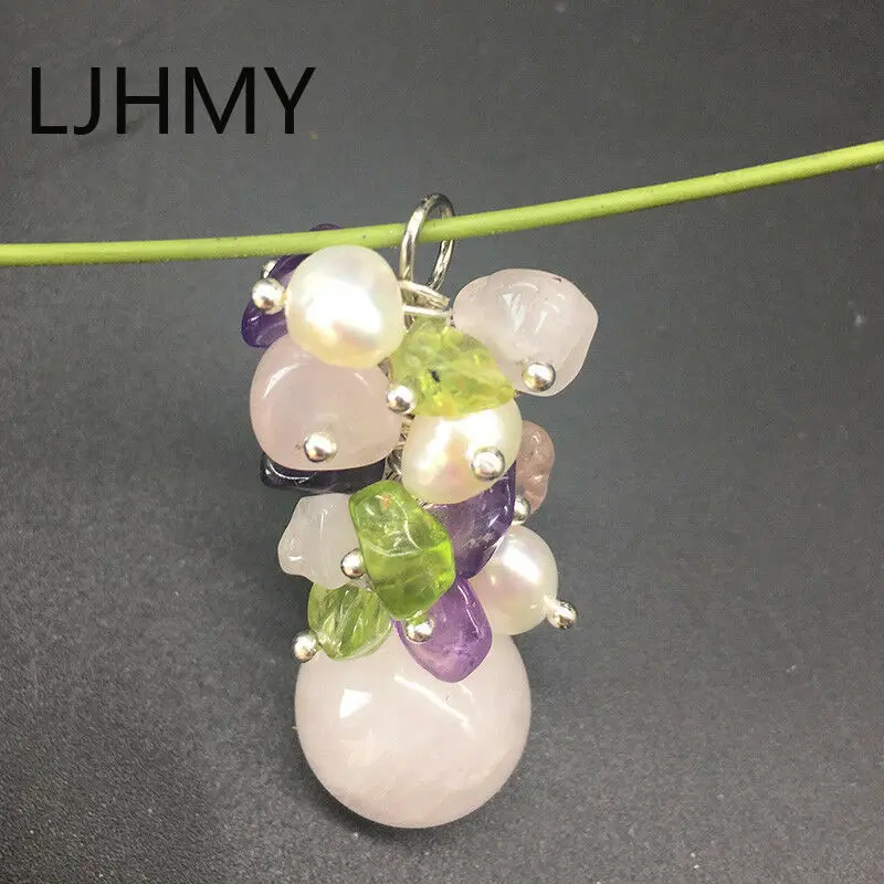 LJHMY натуральный аметист розовый кварц КАМЕНЬ Перидот подвеска с пресноводным