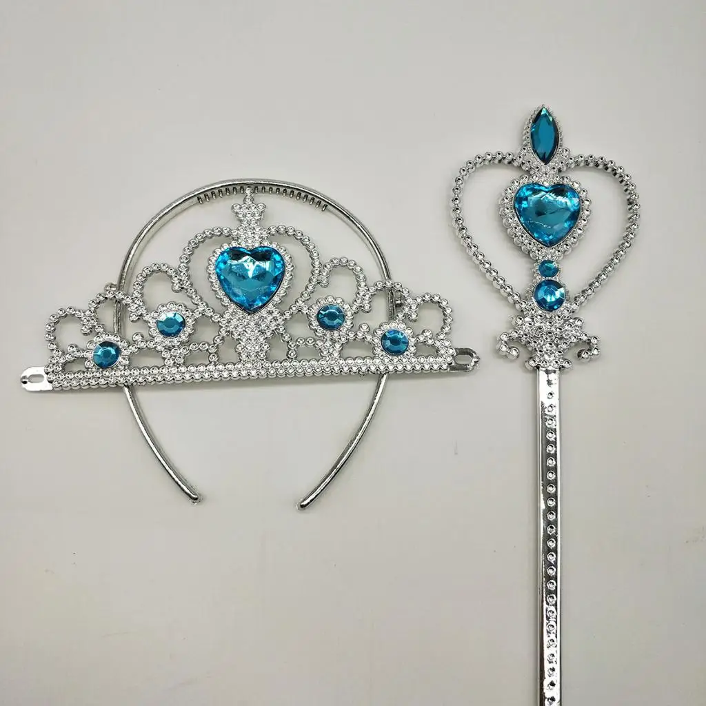 Blue Yelow Princess Dress up Accessories Gift Set for Belle Crown Sceptre Jewerly Set