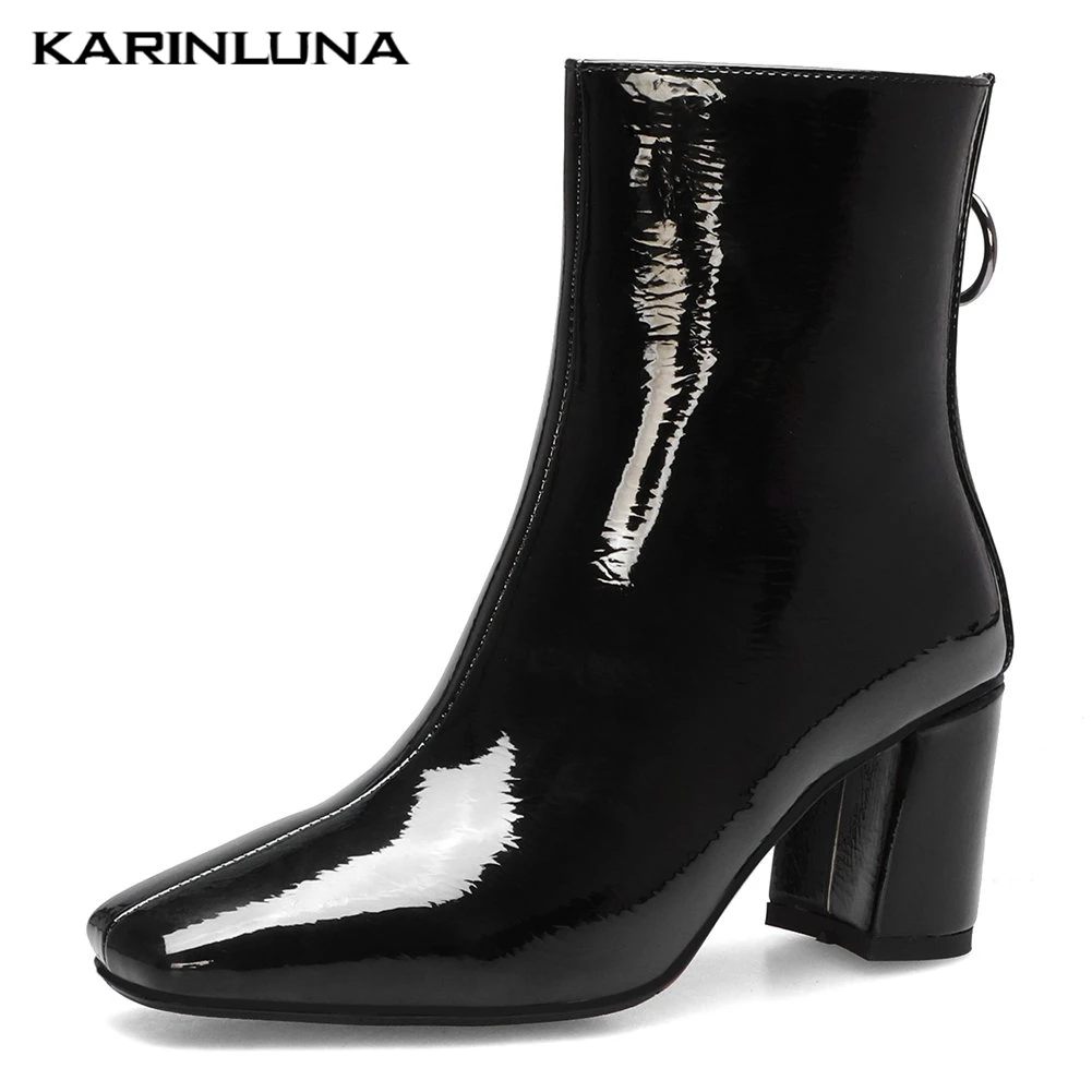 

Karinluna 2019 High Quality Square Toe High Heel Ankle Boots Women Shoes Woman Add Fur Winter Shoes Woman Boots Female