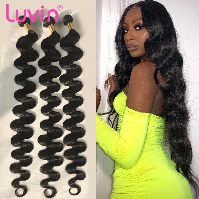 Luvin 28 30 32 34 40 Inch 1 3 4 Brazilian Hair Weave Bundles Body Wave Remy Human Hair Natural Double Drawn 1