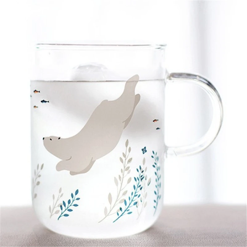 かわいいシロクマガラスマグ素敵なシールコーヒーマグ耐熱ガラス茶カップビールジョッキ日本コーヒーカップ雑貨ノベルティ Mugs Aliexpress
