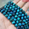 Pierre naturelle paon bleu oeil de tigre pierre perles rondes en vrac Bracelet à bricoler soi-même collier pour la fabrication de bijoux 15 