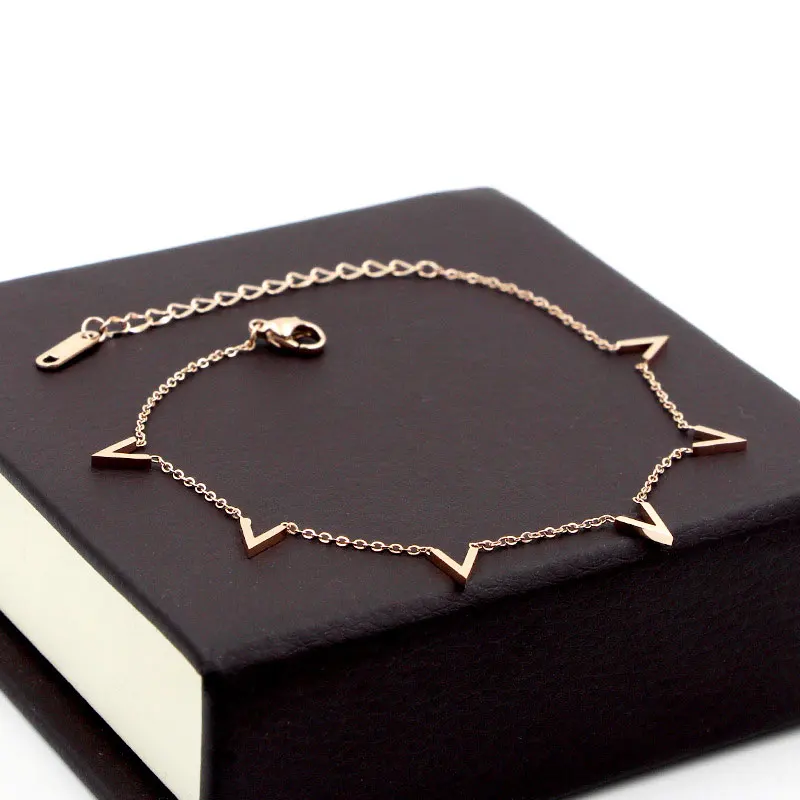 Fashion Jewelry 6 V Letter Rose Gold Anklet Titanium Steel Foot Chain Woman Jewelry Anklet Length 20cm + 5cm Fashion Jewelry 6 V Letter Rose Gold Anklet Titanium Steel Foot Chain Woman Jewelry Anklet Length 20cm + 5cm