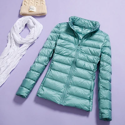Осенне-зимние женские куртки-бомберы легкие ультратонкие женские тонкие короткие куртки наполнитель утиного пуха плюс размер 3XL-7XL Заводская розетка - Цвет: Бирюзовый