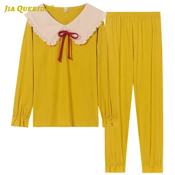 

New Spring Autumn Homesuit Homeclothes Sleepwear Fashion Style Casual Style Pajamas Set Ladies Pjs Woman Turn Down Collar