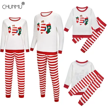 

Family Christmas Matching Pajamas Set 2020 New Christmas Adult Kids Pajamas Sleepwear Tops Stripe Pants Family Matching Outfits