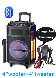 Outdoor or Home Karaoke Bass Treble Bluetooth Microphone Speaker 10'' Portable Battery Loudspeaker with FM Radio LED Light USB Outdoor or Home Karaoke Bass Treble Bluetooth Microphone Speaker 10'' Portable Battery Loudspeaker with FM Radio LED Light USB