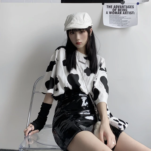 Woman Tshirts Cow Print Oversized Casual Loose Short Sleeve T-shirt Streetwear Tops Harajuku Tees Fashion Harajuku T-Shirt 2