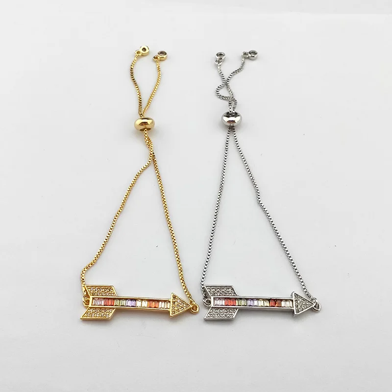 10 шт. романтическая микро проложить Радуга CZ Кристалл Подвеска с наконечником стрелы браслет для женщин модные ювелирные изделия подарок BG331