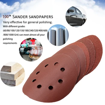 

100pcs 125mm Hook Loop Sanding Polishing Sheet Sandpaper with 8 Hole 60-1000 Grit Sander Disc Abrasives Tools for Polish Machine