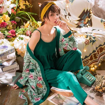 

5XL Robe Set 3 Piece Women Cotton Peacock Kimono Robes Sexy Lingerie Women Wedding Party Bridesmaid Nightgown Winter Bathrobe