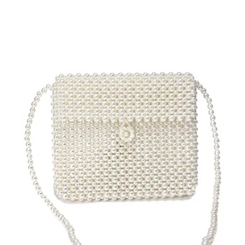

New Women Elegant Gorgeous Pearl Party Crossbody Bag Small Handmade Knitted Clutch Purse Mini Chic Summer Shoulder Bag
