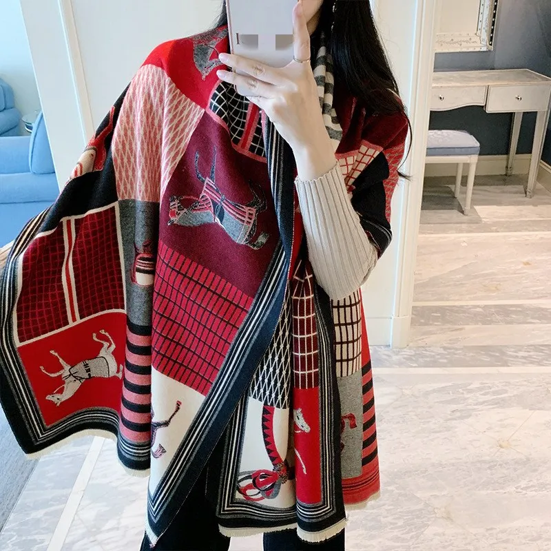 

Luxury brand Winter Scarf Women Cashmere Warm Pashmina Foulard Lady Luxury Horse Scarves Wraps Thick Soft Shawls Bufanda Stoles