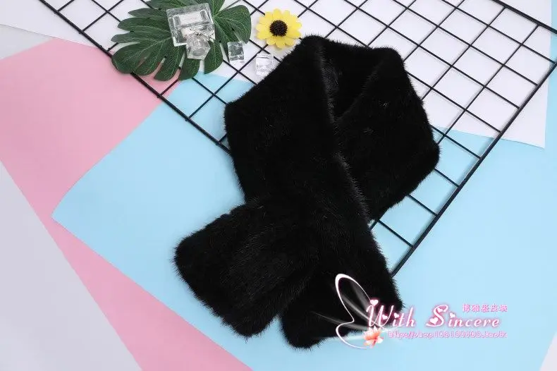 Норковые волосы тканый меховой шарф женский корейский вариант густой воды норковый шарф - Цвет: Черный