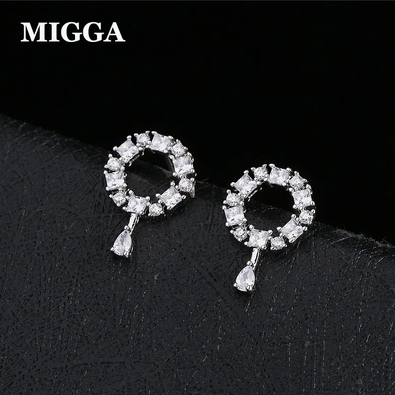 MIGGA Нежные воды капельного Круглый Круг кубического циркония серьги гвоздики Модные женские шпильки ювелирные изделия