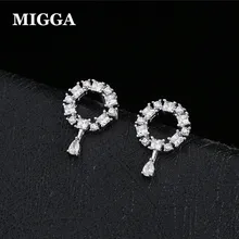 MIGGA Нежные воды капельного Круглый Круг кубического циркония серьги гвоздики Модные женские шпильки ювелирные изделия